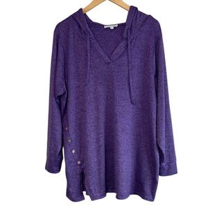 My Style Purple Hooded Long Sleeve Top Button Notch Detailing Lightweight 1X